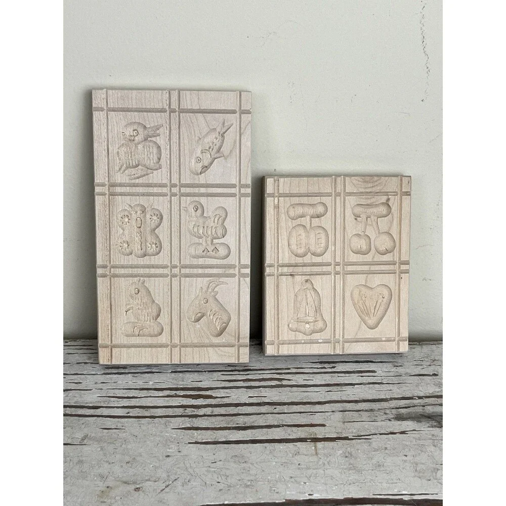 Vintage Wooden Maple Sugar / Butter Press Molds, Animal Fruits Object Molds
